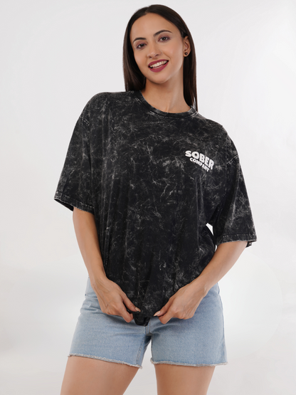 BLACK ACID WASH OVERSIZED T-SHIRT