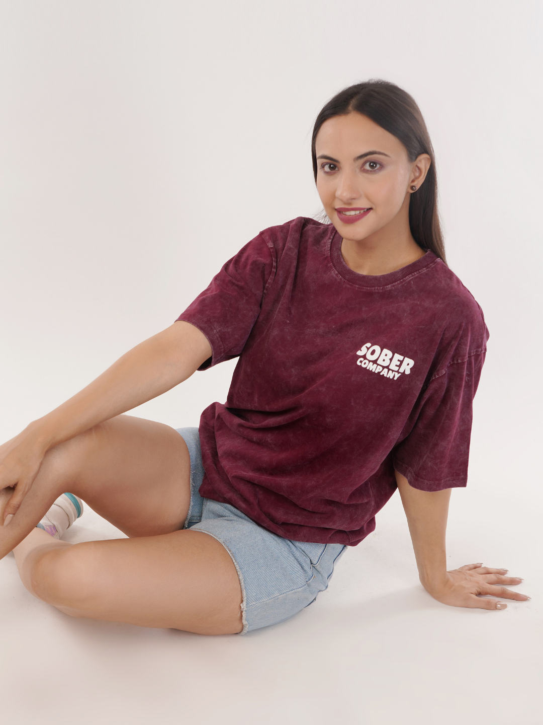 MAROON ACID WASH OVERSIZED T-SHIRT