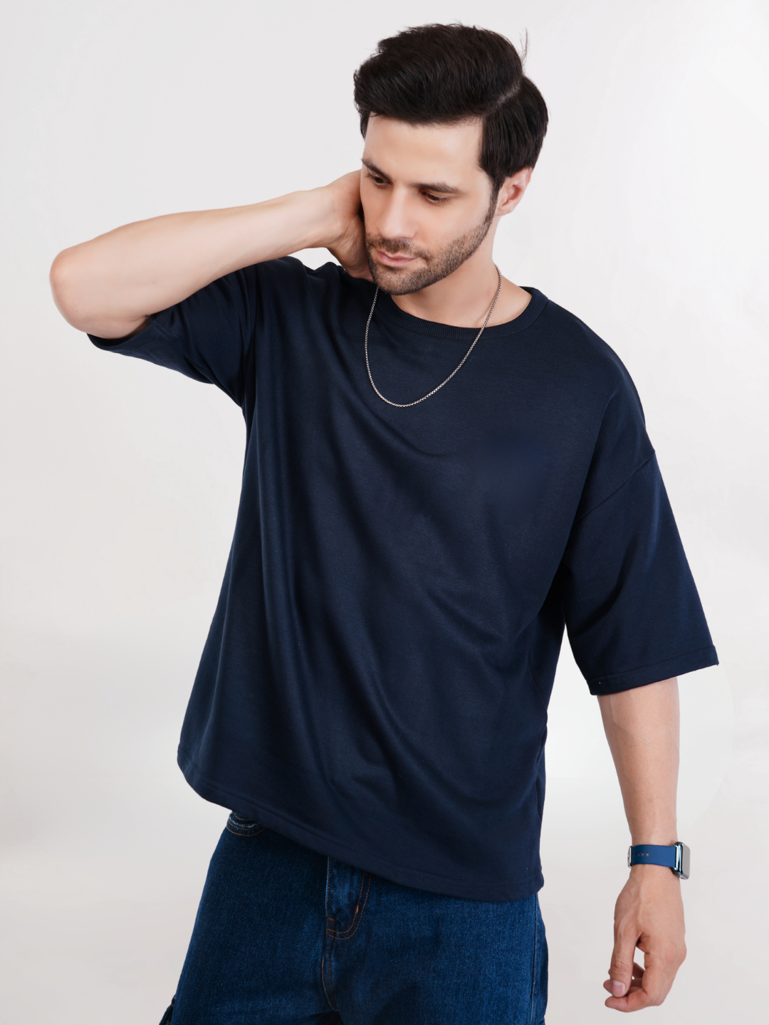 NAVY BLUE FRENCH TERRY OVERSIZED T-SHIRT