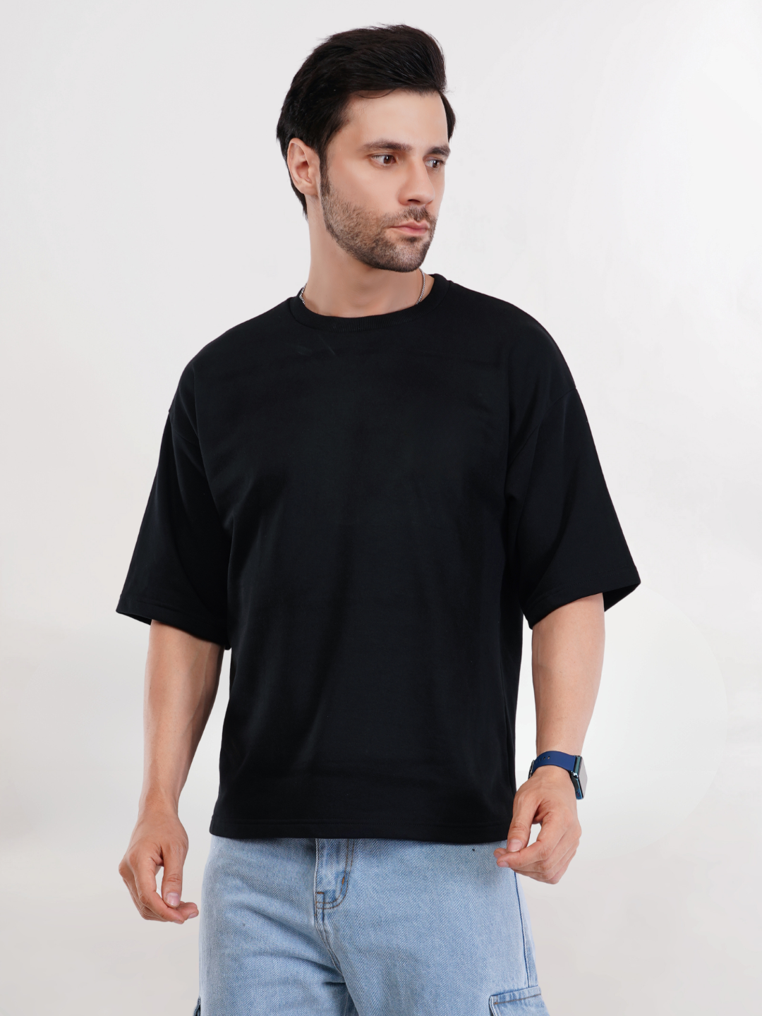 BLACK FRENCH TERRY OVERSIZED T-SHIRT