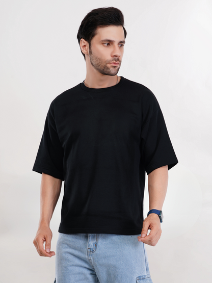 BLACK FRENCH TERRY OVERSIZED T-SHIRT