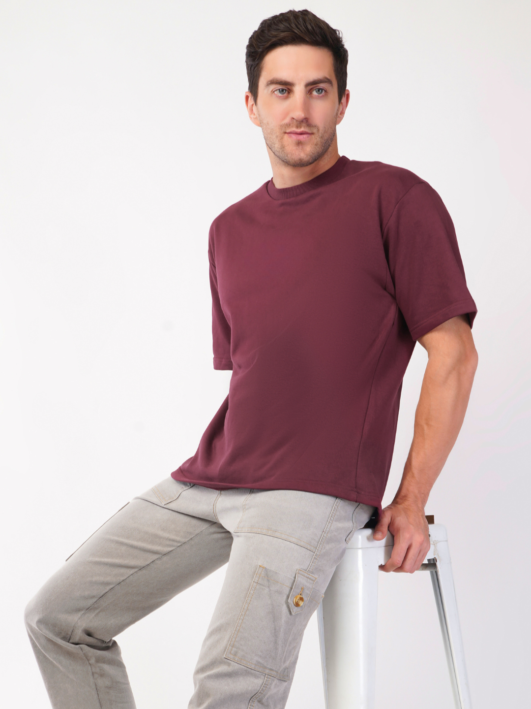 MAROON FRENCH TERRY OVERSIZED T-SHIRT