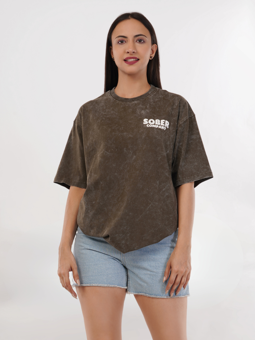 OLIVE GREEN ACID WASH OVERSIZED T-SHIRT