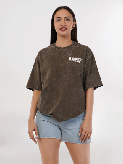 OLIVE GREEN ACID WASH OVERSIZED T-SHIRT