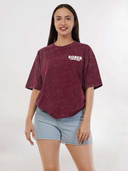 MAROON ACID WASH OVERSIZED T-SHIRT