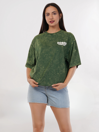 BOTTLE GREEN ACID WASH OVERSIZED T-SHIRT