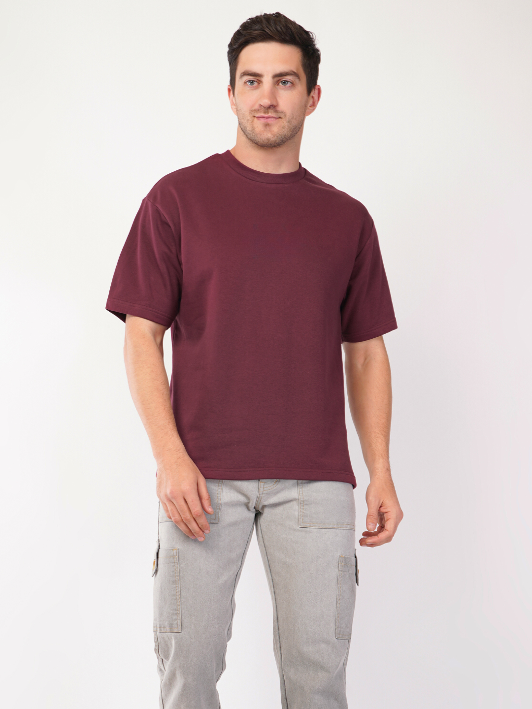 MAROON FRENCH TERRY OVERSIZED T-SHIRT