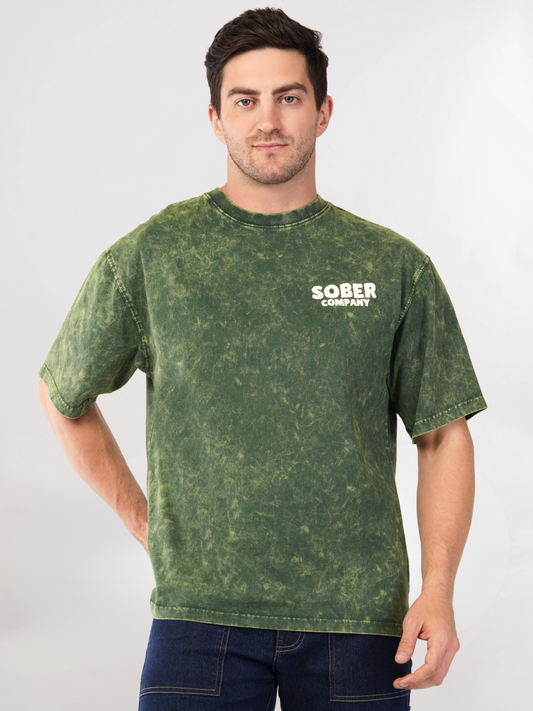 BOTTLE GREEN ACID WASH OVERSIZED T-SHIRT