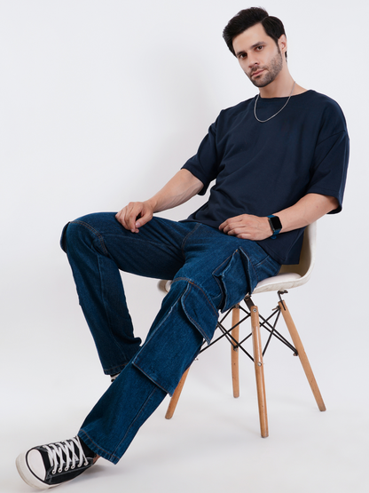 NAVY BLUE FRENCH TERRY OVERSIZED T-SHIRT