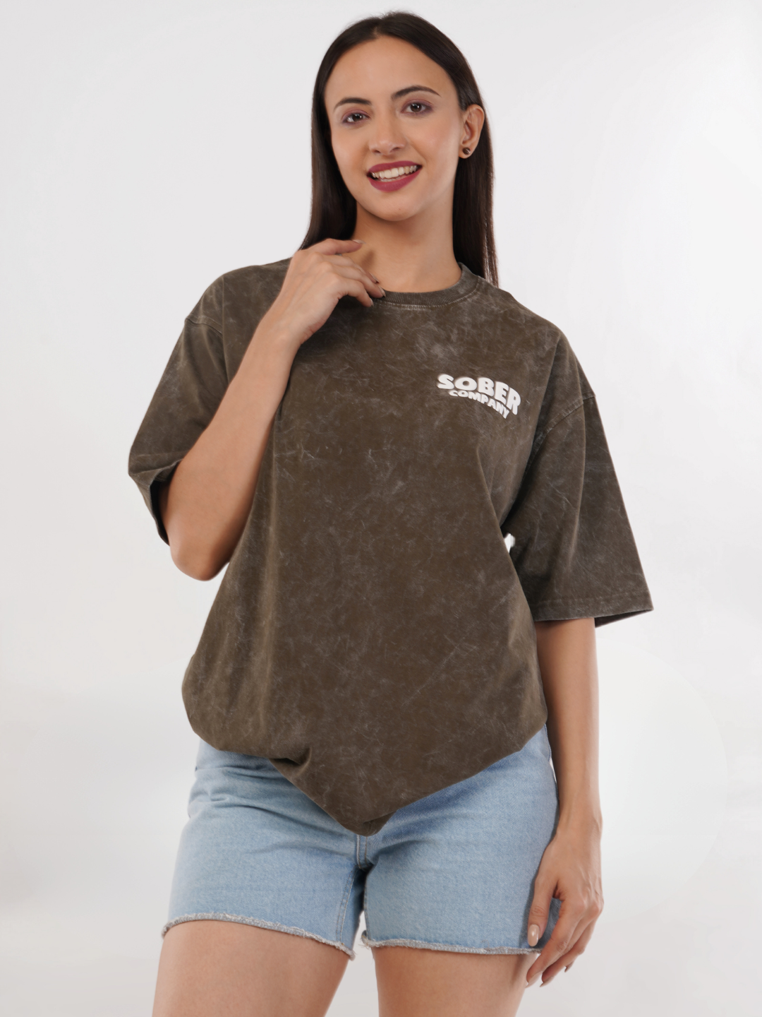 OLIVE GREEN ACID WASH OVERSIZED T-SHIRT