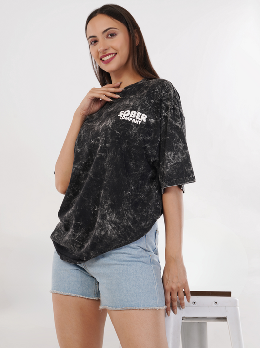 BLACK ACID WASH OVERSIZED T-SHIRT