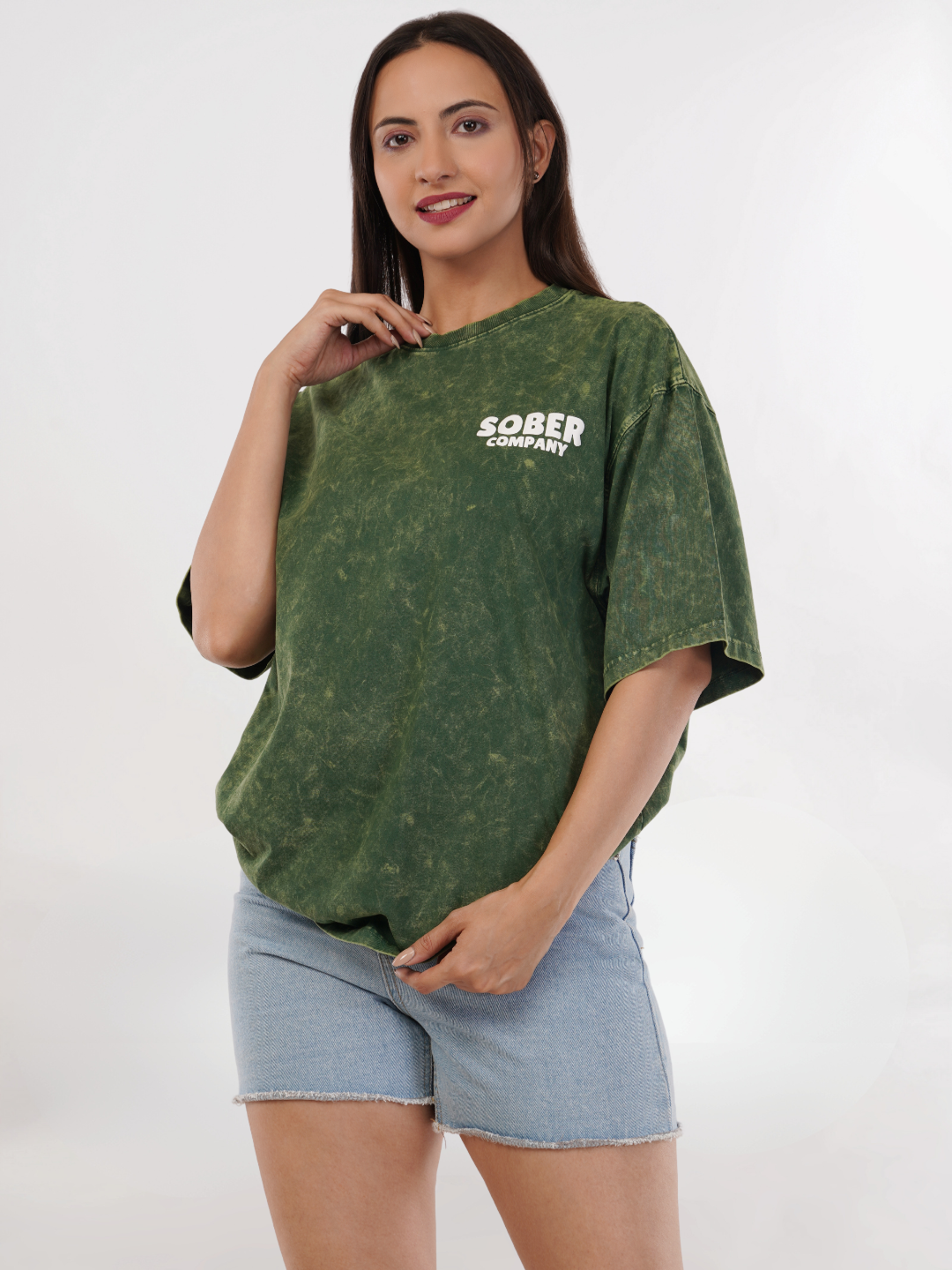 BOTTLE GREEN ACID WASH OVERSIZED T-SHIRT