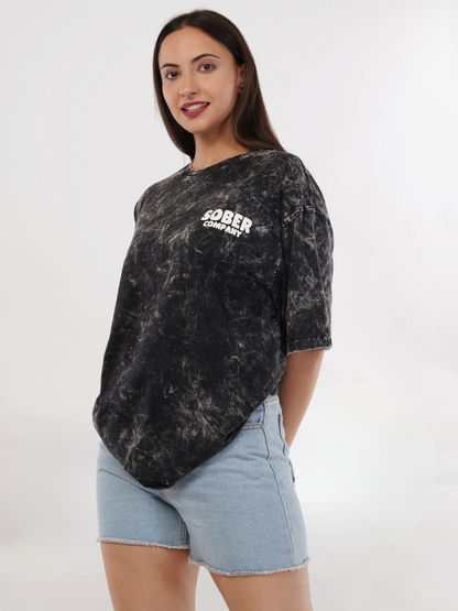 BLACK ACID WASH OVERSIZED T-SHIRT