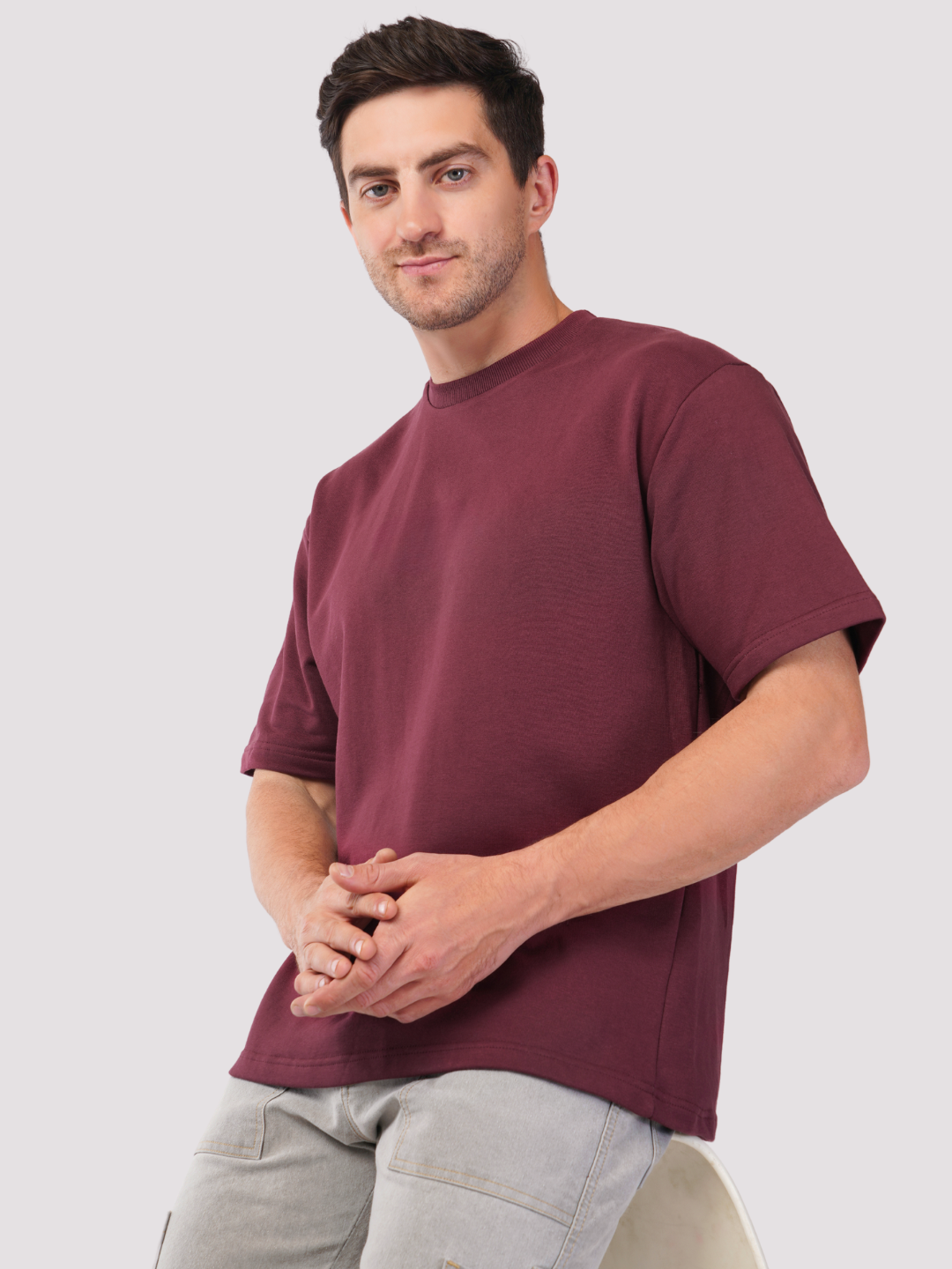 MAROON FRENCH TERRY OVERSIZED T-SHIRT