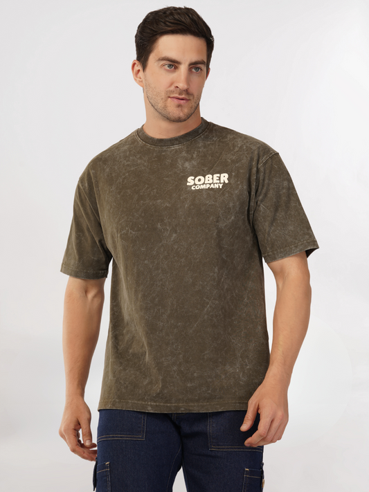 OLIVE GREEN ACID WASH OVERSIZED T-SHIRT