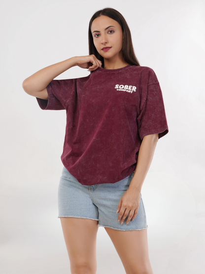 MAROON ACID WASH OVERSIZED T-SHIRT