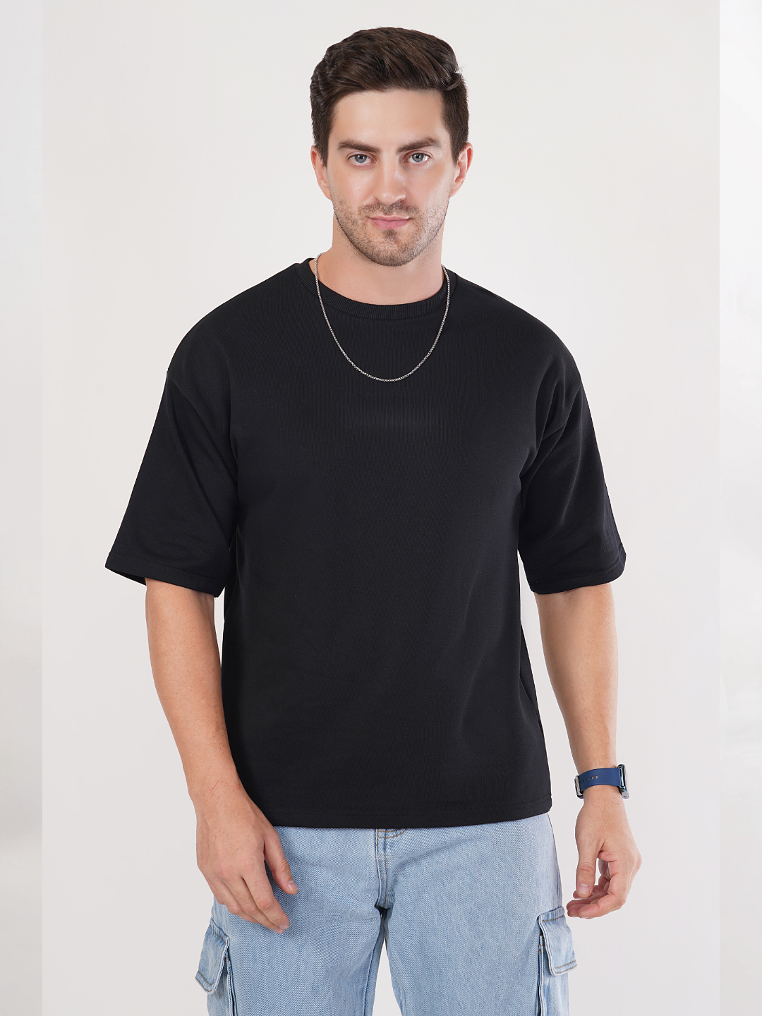 BLACK FRENCH TERRY OVERSIZED T-SHIRT