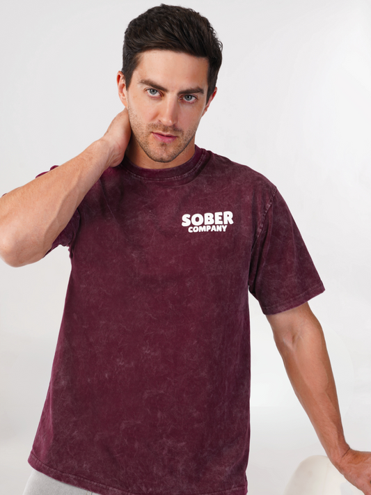 MAROON ACID WASH OVERSIZED T-SHIRT