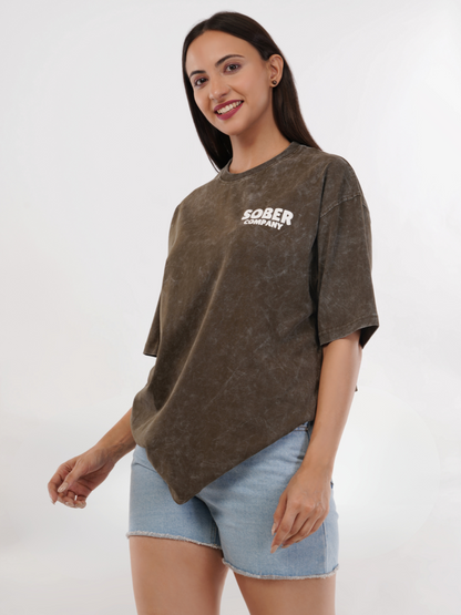 OLIVE GREEN ACID WASH OVERSIZED T-SHIRT