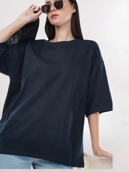 NAVY BLUE FRENCH TERRY OVERSIZED T-SHIRT