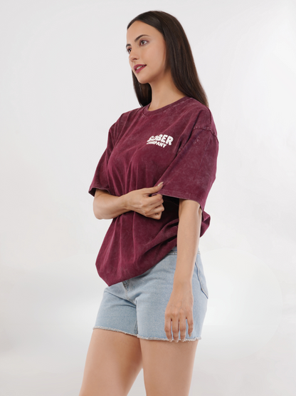 MAROON ACID WASH OVERSIZED T-SHIRT