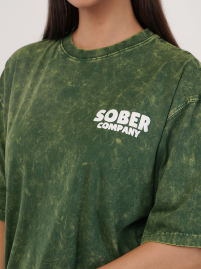 BOTTLE GREEN ACID WASH OVERSIZED T-SHIRT