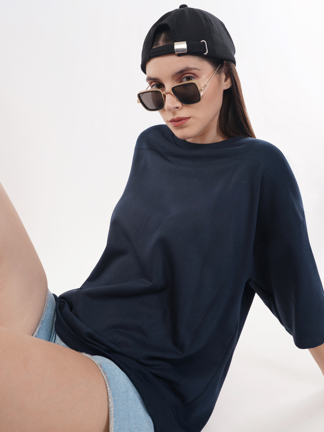 NAVY BLUE FRENCH TERRY OVERSIZED T-SHIRT