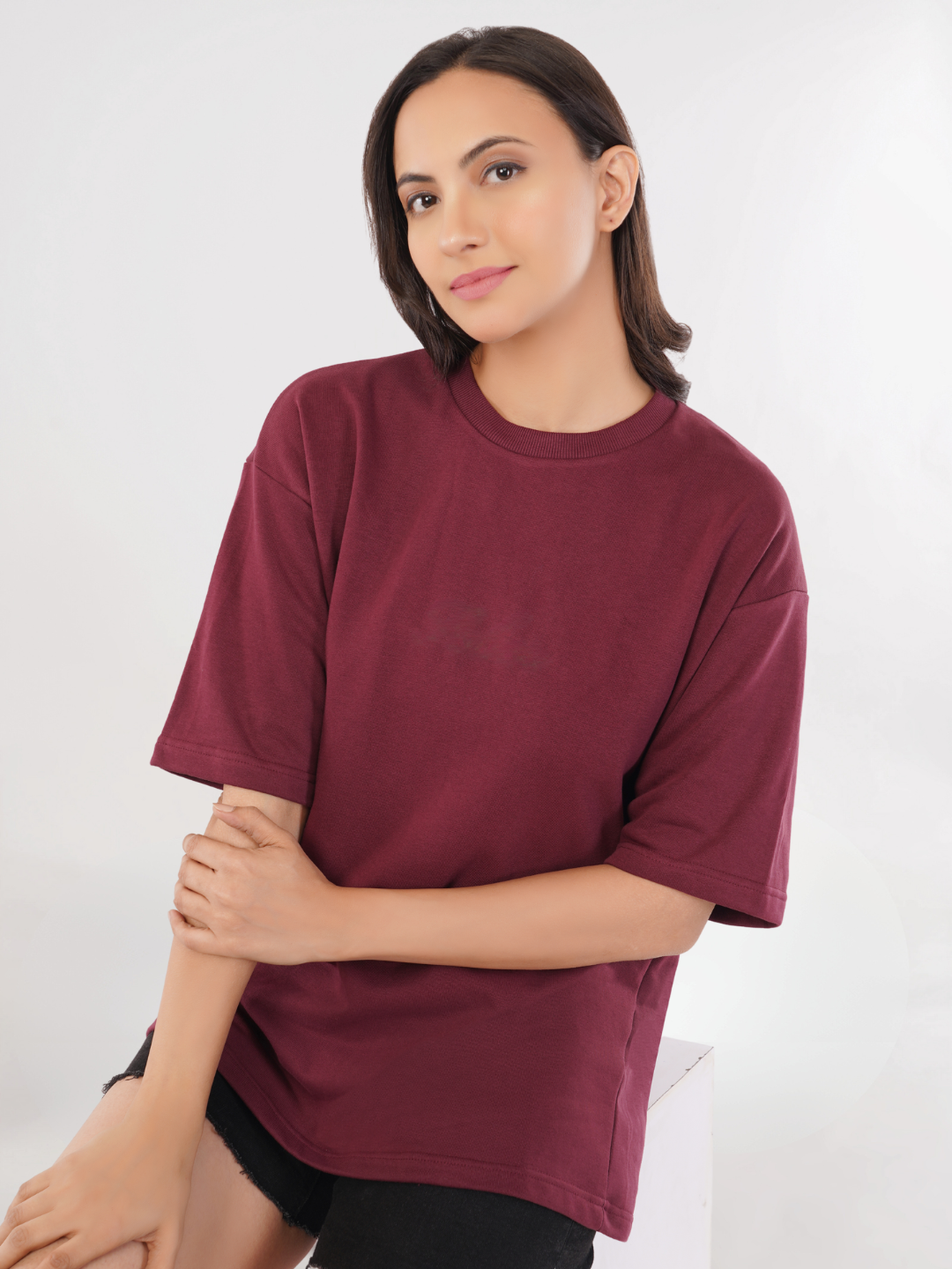 MAROON FRENCH TERRY OVERSIZED T-SHIRT