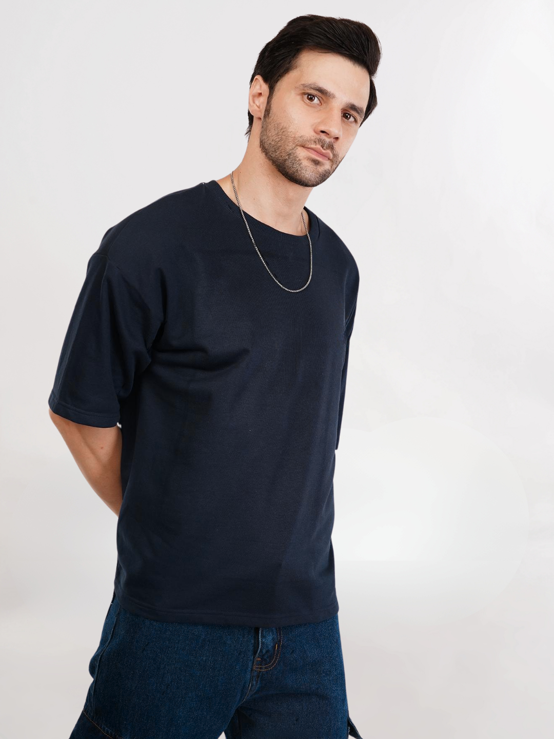 NAVY BLUE FRENCH TERRY OVERSIZED T-SHIRT