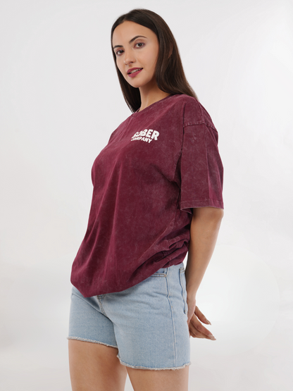 MAROON ACID WASH OVERSIZED T-SHIRT