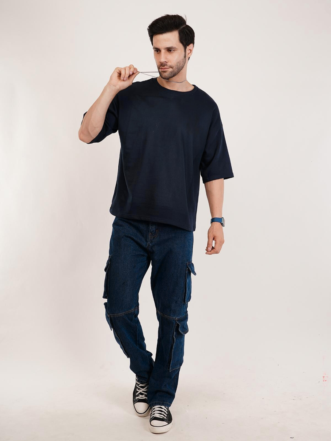 NAVY BLUE FRENCH TERRY OVERSIZED T-SHIRT